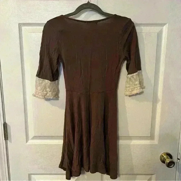 Altar'd State Taupe Lace Sleeves Fit Flare Dress - Picture 2 of 3